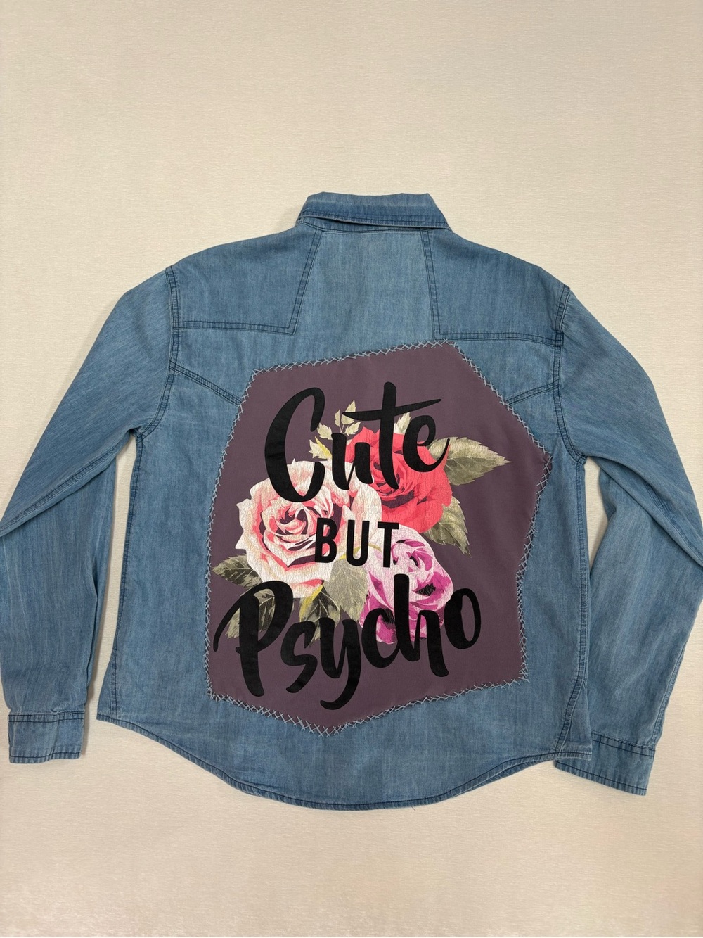 One-of-One Upcycled Embroidered Denim Western Shirt.